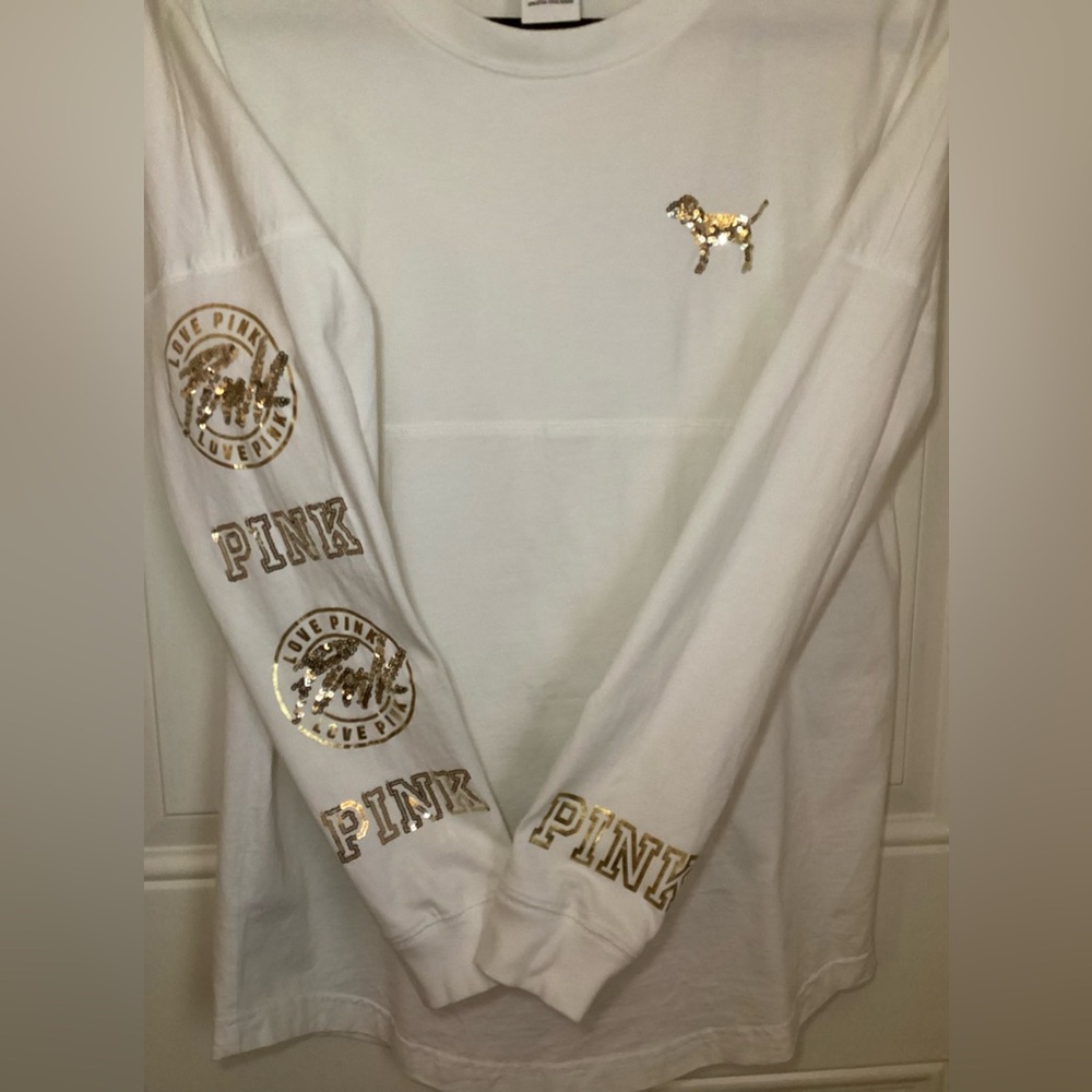 PINK Victoria’s Secret Gold Sequin Shirt XS - Picture 6 of 9